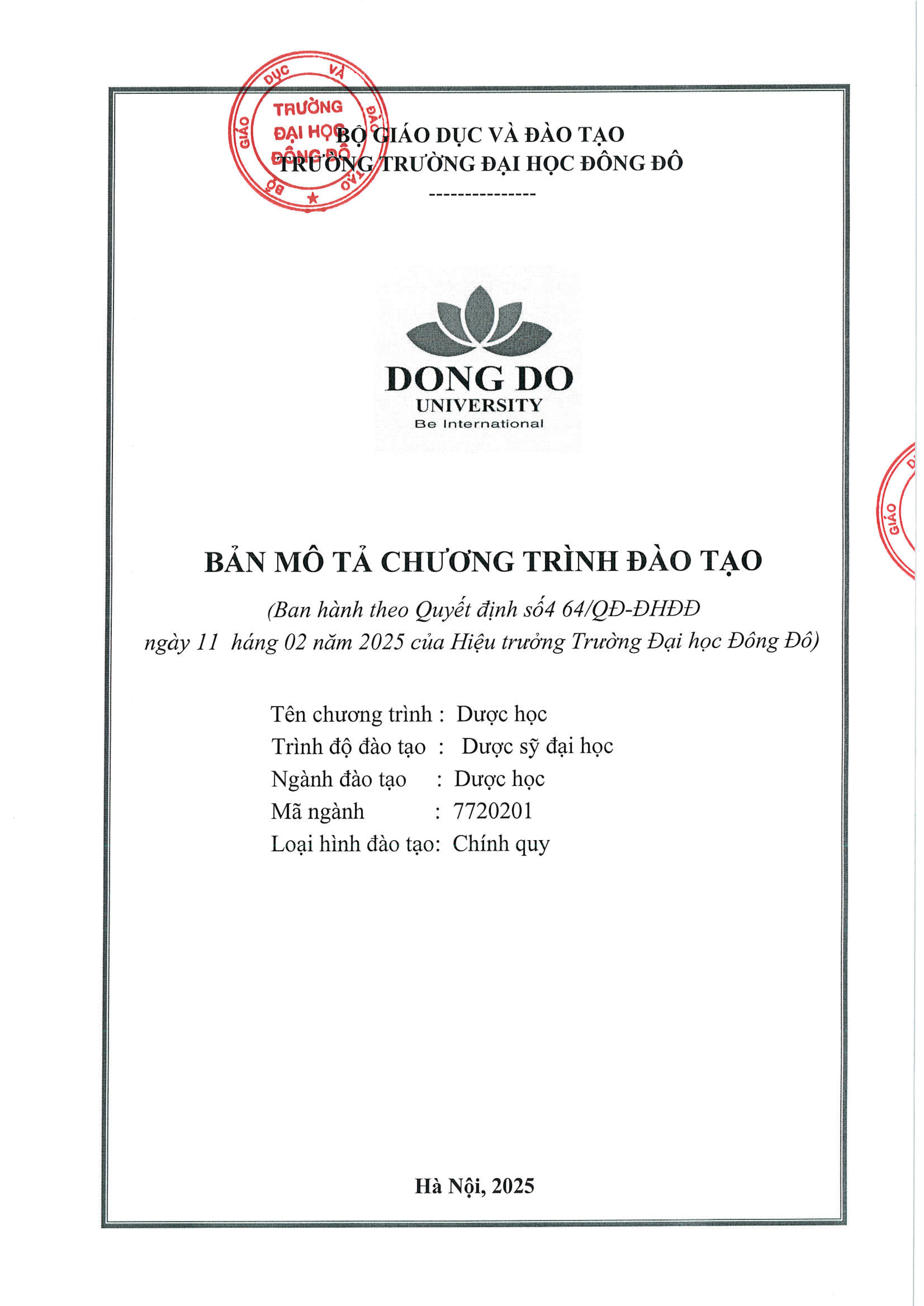 Bản m&ocirc; tả chương tr&igrave;nh đ&agrave;o tạo ng&agrave;nh Dược học